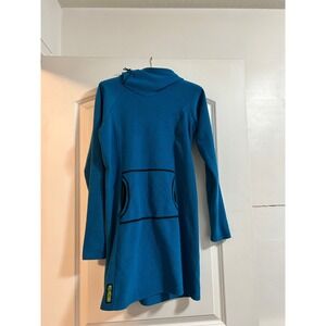 Melanzana micro grid fleece dress Turquoise Waffle Knit Hooded Pullover Womens S